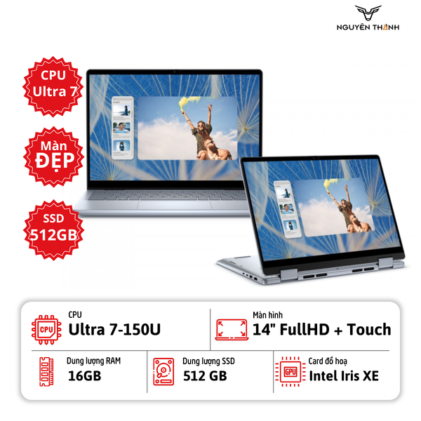 Laptop Dell Inspiron 7440 2in1 (Core™ 7 150U, Ram 16GB, SSD 512GB, Intel® Graphics, 14 inch FHD+ Touch, Win 11, Ice Blue)