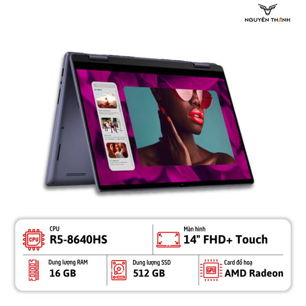 Laptop Dell Inspiron 14 2-in-1 7445 (Ryzen 5 8640HS, Ram 16GB, SSD 512GB, 14'' FHD + Touch, Midnight Blue)
