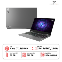 Laptop Gaming Lenovo LOQ 15IRX9 (i7-13650HX, Ram 32GB, SSD 512GB, RTX4060 8GB, 15.6 FHD 144Hz, Win11, Luna Grey)