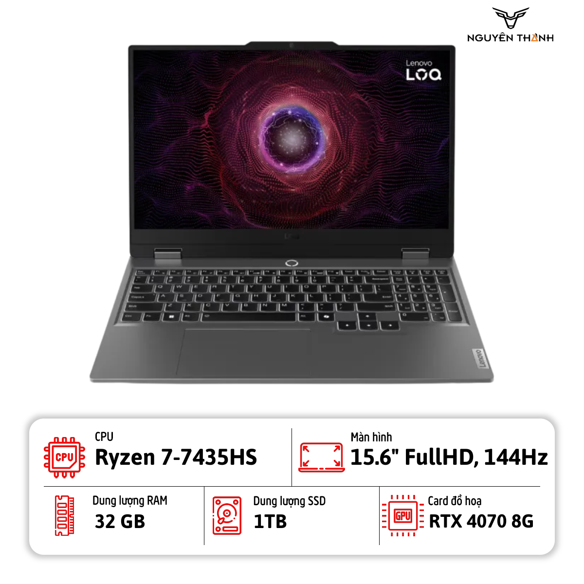 Laptop Lenovo LOQ 15ARP9 (Ryzen 7-7435HS, 32GB, 1TB, RTX 4070 8GB, 15.6