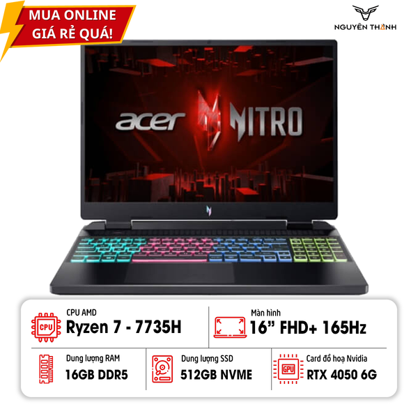 Laptop Acer Nitro 16 Phoenix 2023 AMD R7-7735HS /16GB /512GB /RTX 4050 6GB /16″ FHD+ 165Hz