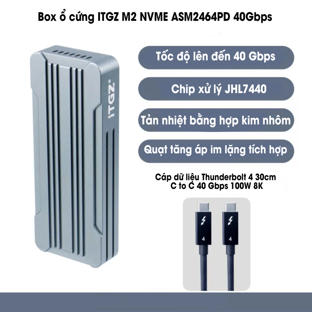 Box ổ cứng ITGZ M2 NVME ASM2464PD 40Gbps( Dáng dài)
