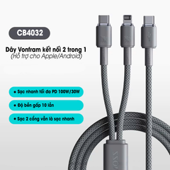 Cáp sạc nhanh Romoss 2in1 Type C to Lightning & Type C 1.5m (CB4032)