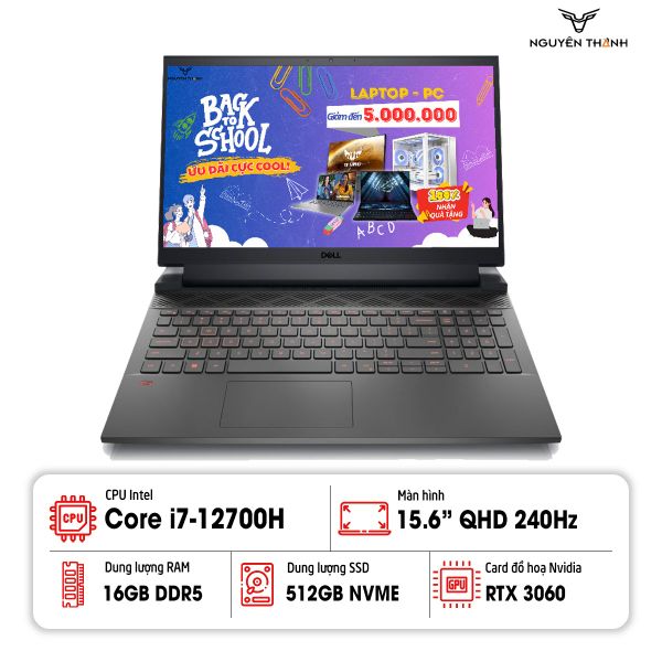 Laptop Dell Gaming G15 5520 (Core™ i7-12700H/ Ram 16GB/ 512GB SSD/ RTX 3060 6GB/ 15.6inch QHD 240Hz/ Win 11/ Xám)
