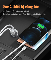 Tẩu sạc ô tô, bộ sạc xe hơi chính hãng Romoss AU20T, sạc nhanh 20W, sạc cùng lúc 2 thiết bị USB A - Type C