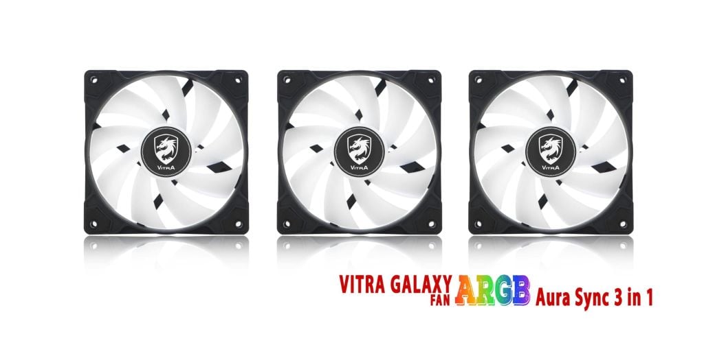 BỘ QUẠT VITRA GALAXY ARGB 3 IN 1 Aura Sync Black (3Fan/Kèm điều khiển)