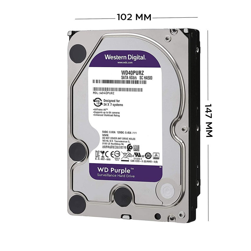 Ổ cứng Western Digital 4TB Serial ATA 3 (6 Gb/s); 5400  rpm; 64MB Cache Purple (Tím)
