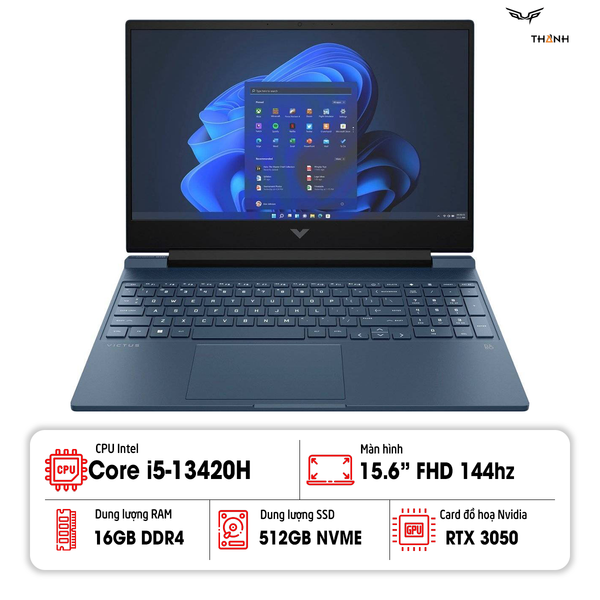 Laptop HP Victus 15-FA1093DX (Core i5-13420H, Ram 16GB DDR4, 512GB SSD, RTX 3050 6GB, 15.6inch FHD 144Hz, Xanh)