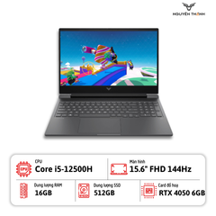 Laptop HP Gaming Victus 15-fa1040nr (Core i5-12500H, Ram 16GB, SSD 512GB, RTX 4050 6GB, 15.6'' FHD IPS, 144Hz, Window 11, Black)