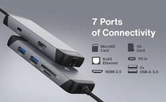 Bộ chuyển đổi đa cổng USB-C 7in1 iVANKY with HDMI 4K, USB-C , 2 USB-A 3.0, Đầu đọc thẻ SD/TF