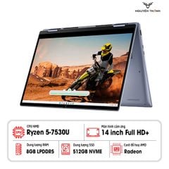 Laptop Dell Inspiron 7435 2in1 (Ryzen 5-7530U, Ram 8GB, SSD 512GB, 14 inch FHD+, Win 11 Home, Lavender Blue)