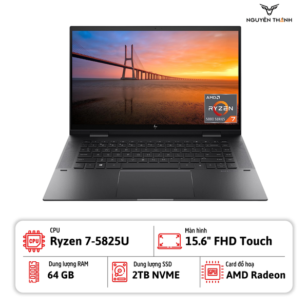 [New 100%] Laptop HP Envy X360 15 ( Ryzen 7 5825U/ Ram 64GB/ SSD 2TB/ 15.6