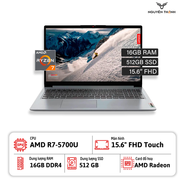 Laptop Lenovo IdeaPad 1 15ALC7 (AMD Ryzen 7-5700U, RAM 16GB , SSD 512GB, 15.6