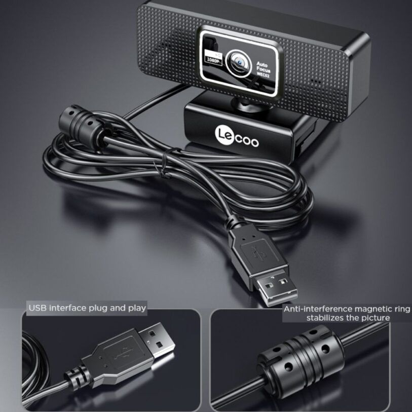 Webcam Lecoo WEC02 Full HD Black