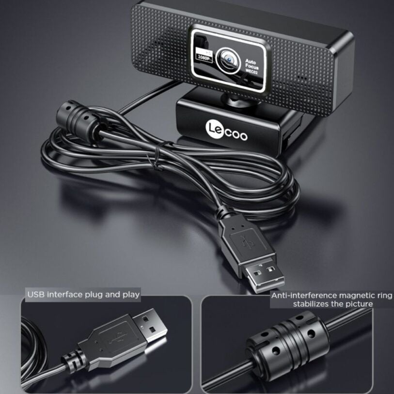 Webcam Lecoo WEC02 Full HD Black