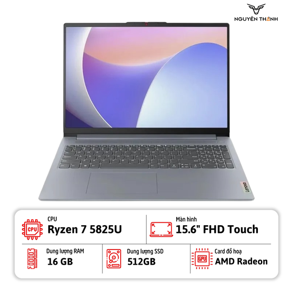 Laptop Lenovo Ideapad Slim 3 15ABR8 (Ryzen 7 5825U, 16GB RAM, 512GB SSD, 15.6 FHD cảm ứng, Win11, Arctic Grey)