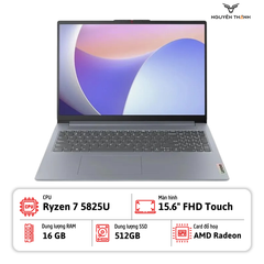 Laptop Lenovo Ideapad Slim 3 15ABR8 (Ryzen 7 5825U, 16GB RAM, 512GB SSD, 15.6 FHD cảm ứng, Win11, Arctic Grey)
