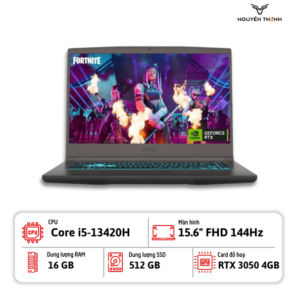 LAPTOP MSI THIN 15 B13UC (Core I5-13420H, Ram 16GB , SSD 512GTB, RTX 3050 4GB, 15.6 inch FHD 144Hz, Win 11, Gray)