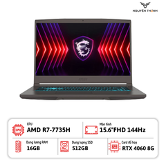 Laptop MSI Thin A15 B7VF-256US ( AMD Ryzen 7 7735H , 16GB RAM, 512GB SSD, RTX 4060 8GB, 15.6