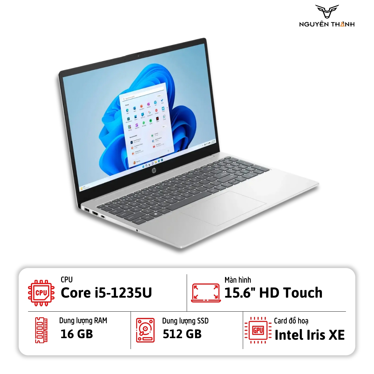 Laptop HP 15-fd0005dx (Core i5-1235U, 16GB RAM, 512GB SSD, 15.6''HD Touch-Screen, Win 11, Bạc)