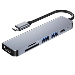 Hub chuyển Type C ra HDMI/LAN/USB 3,0*2/HD ( 6 IN 1)
