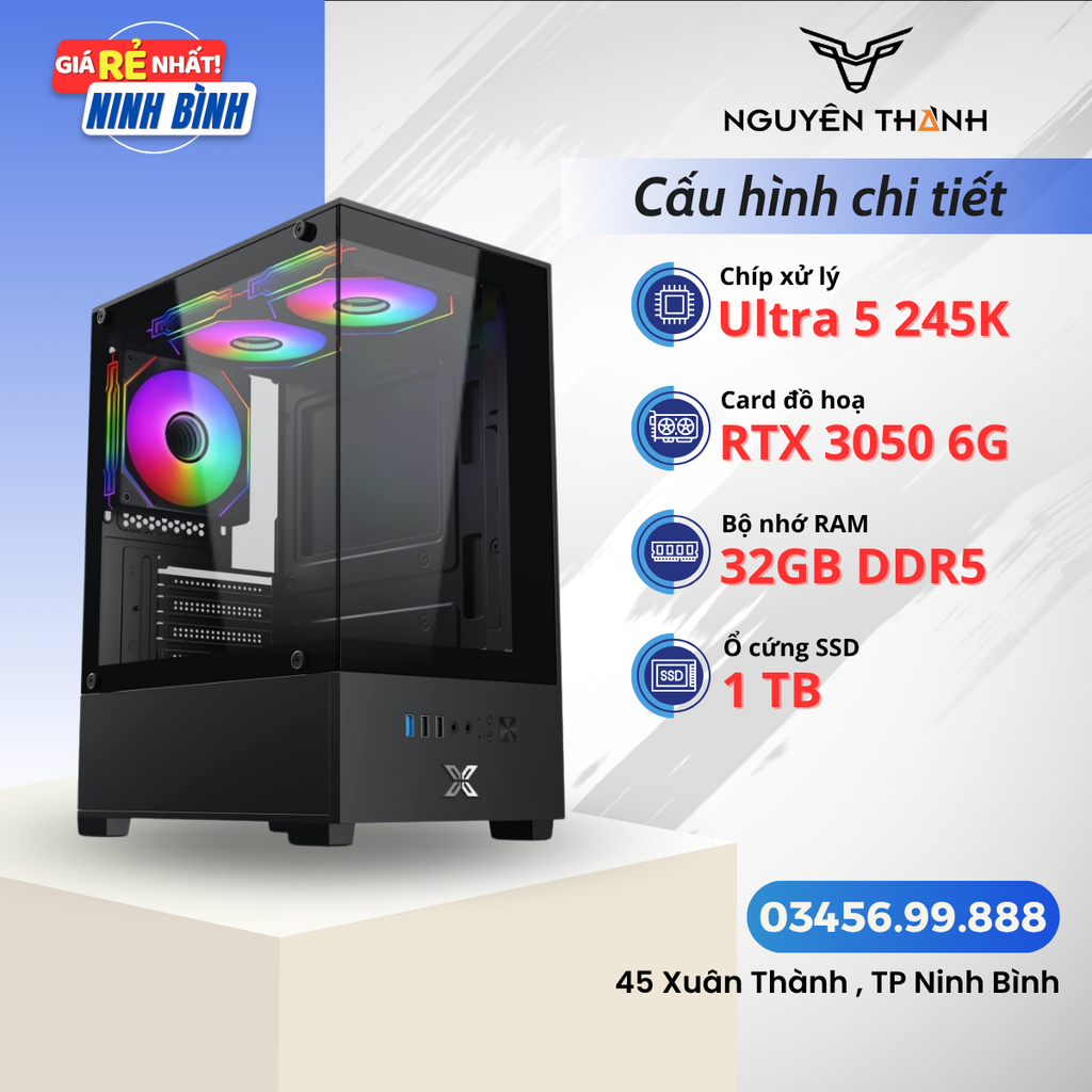 Máy tính Gaming - Đồ hoạ Ultra 5 245K | RAM 32GB | VGA RTX 3050 6G