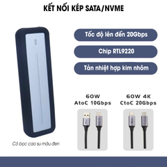 Box ổ cứng ITGZ nhôm M.2 – 22110 CPU RTL9210B - CG( type C + Type A)- U012 Plus