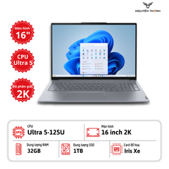 Laptop Lenovo ThinkBook 16 Gen 7 (Ultra 5-125U, 32GB RAM, 1TB SSD, 16'' 2K, Win 11, Arctic Grey)