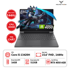 Laptop HP Gaming Victus 15-fa1082wm (Core i5-13420H, 16GB RAM, 512GB SSD, RTX 4050 6GB, 15.6''FHD 144Hz, Window 11, Black)