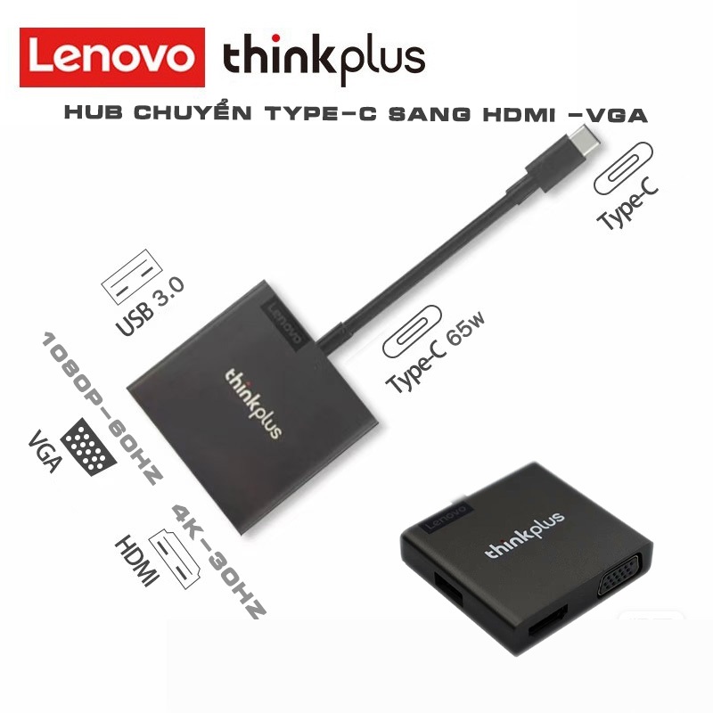 Hub chuyển Lenovo USB-C 4 in 1 (HDMI, VGA, USB-A, Type C) (TPOHC407)