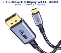 Cáp USB C to DisplayPort 1.4 HAGIBIS - tương thích Thunderbolt 3/4, 8K/60Hz, 4K/144Hz, 2K/165Hz