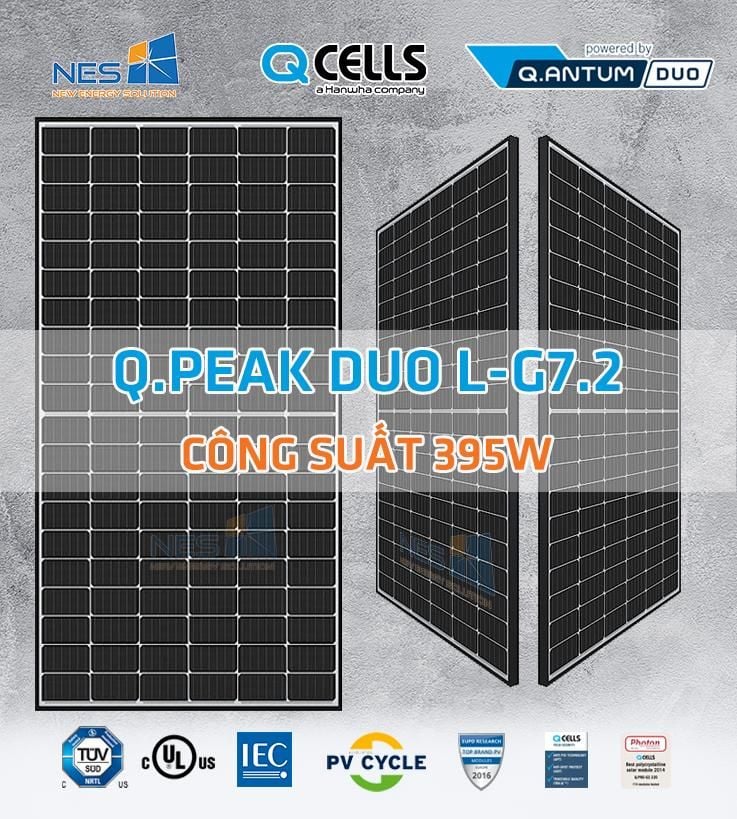 Pin năng lượng mặt trời Hanwha Q Cell Q.PEAK DUO L-G7.2 395W (MONO)