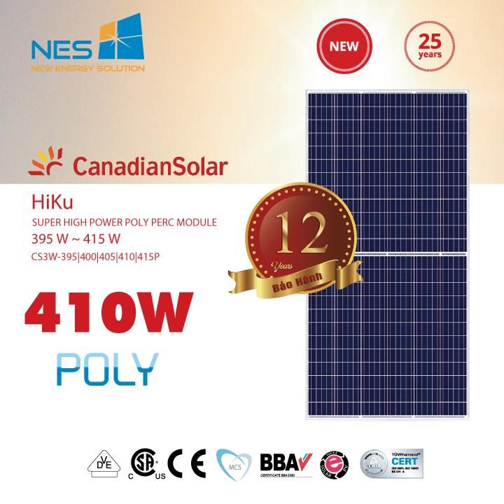 Tấm Pin Năng Lượng Mặt Trời: Canadian Solar Hiku 410W (Poly, Half-Cells)