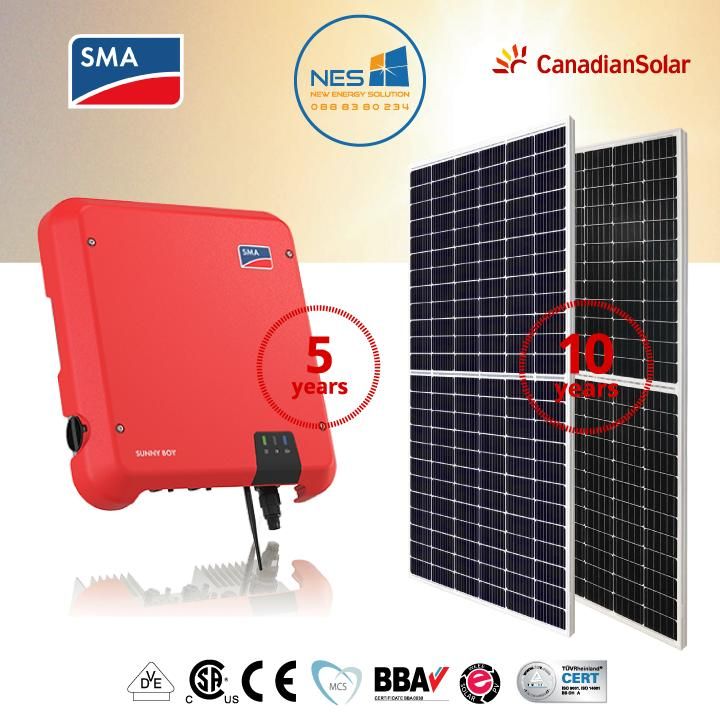 Trọn gói 14 tấm pin mặt trời Canadian 365W+Inverter SMA SUNNY BOY 5.0 - 1 Pha