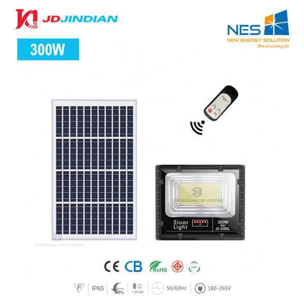 Đèn pha năng lượng mặt trời Jindian công suất 300W JD-8300L