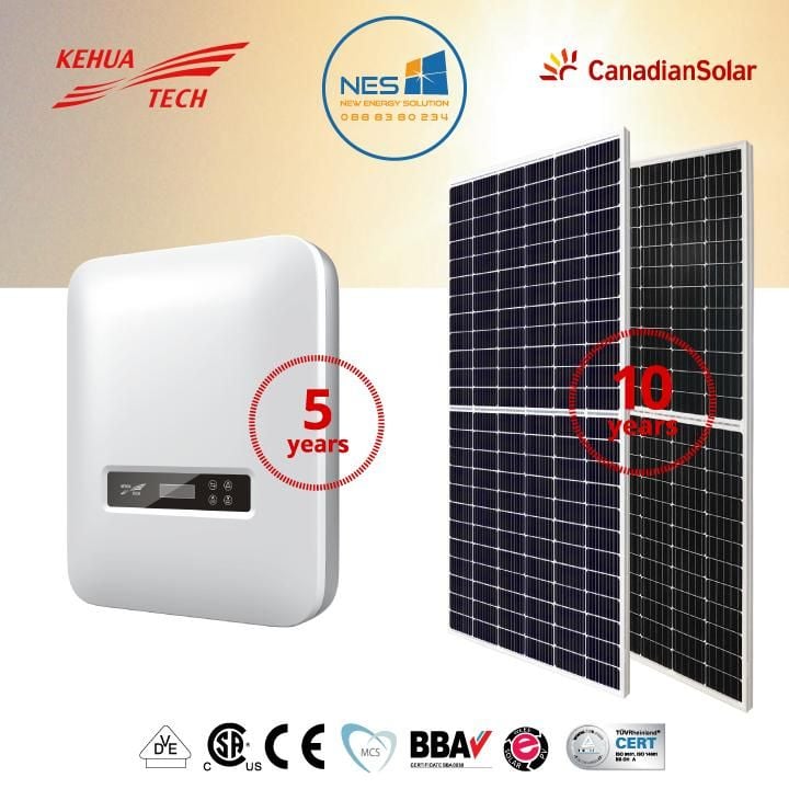 Trọn gói 22 tấm pin mặt trời Canadian 365W + 2 Inverter KeHua SPI (5000+3000) B2 - 1 Pha