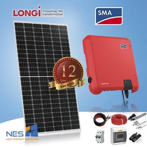 Trọn gói 10 tấm pin mặt trời Longi Mono Half Cell 445W LR4-72HPH +Inverter SMA SUNNY BOY 5.0 - 1 Pha