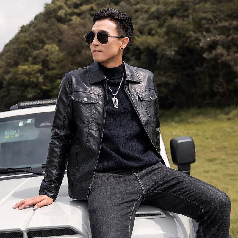 Áo khoác da bacsic cao cấp cổ bẻ cao cấp AD32