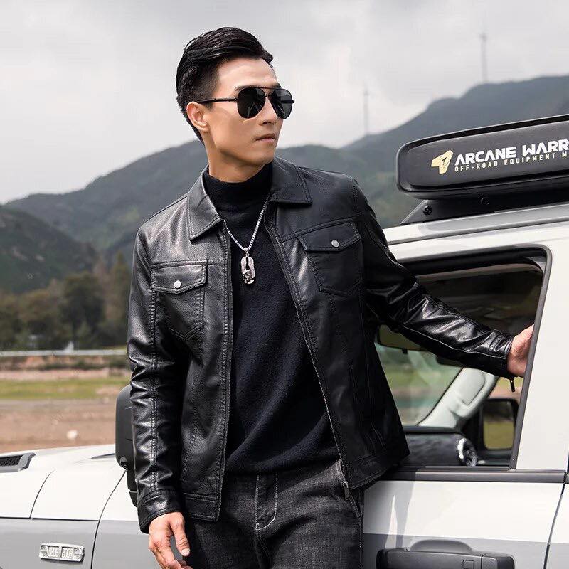 Áo khoác da bacsic cao cấp cổ bẻ cao cấp AD32