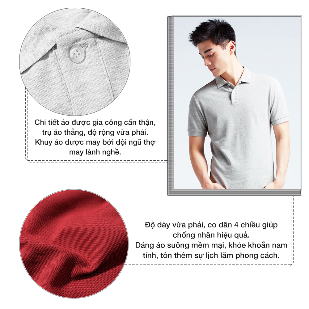 Bộ 3 áo thun nam cổ bẻ ngắn tay co giãn 4 chiều Pigofashion AB19 chọn nhiều màu