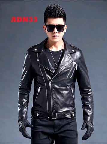 Áo khoác da nam biker cổ vest khóa kéo cao cấp ADN33