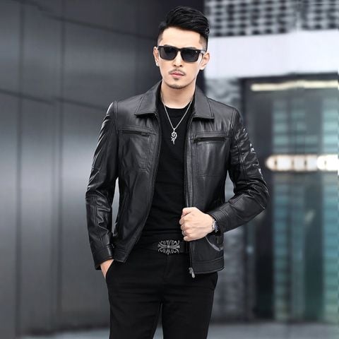 Áo khoác da nam Biker cổ bẻ cao cấp AD35