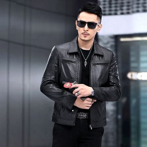 Áo khoác da nam Biker cổ bẻ cao cấp ADN3536