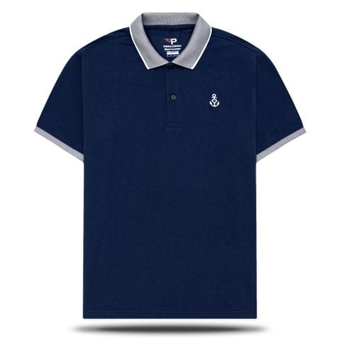 Áo thun nam cổ bẻ ngắn tay màu trơn logo mỏ neo AHT08 Pigofashion