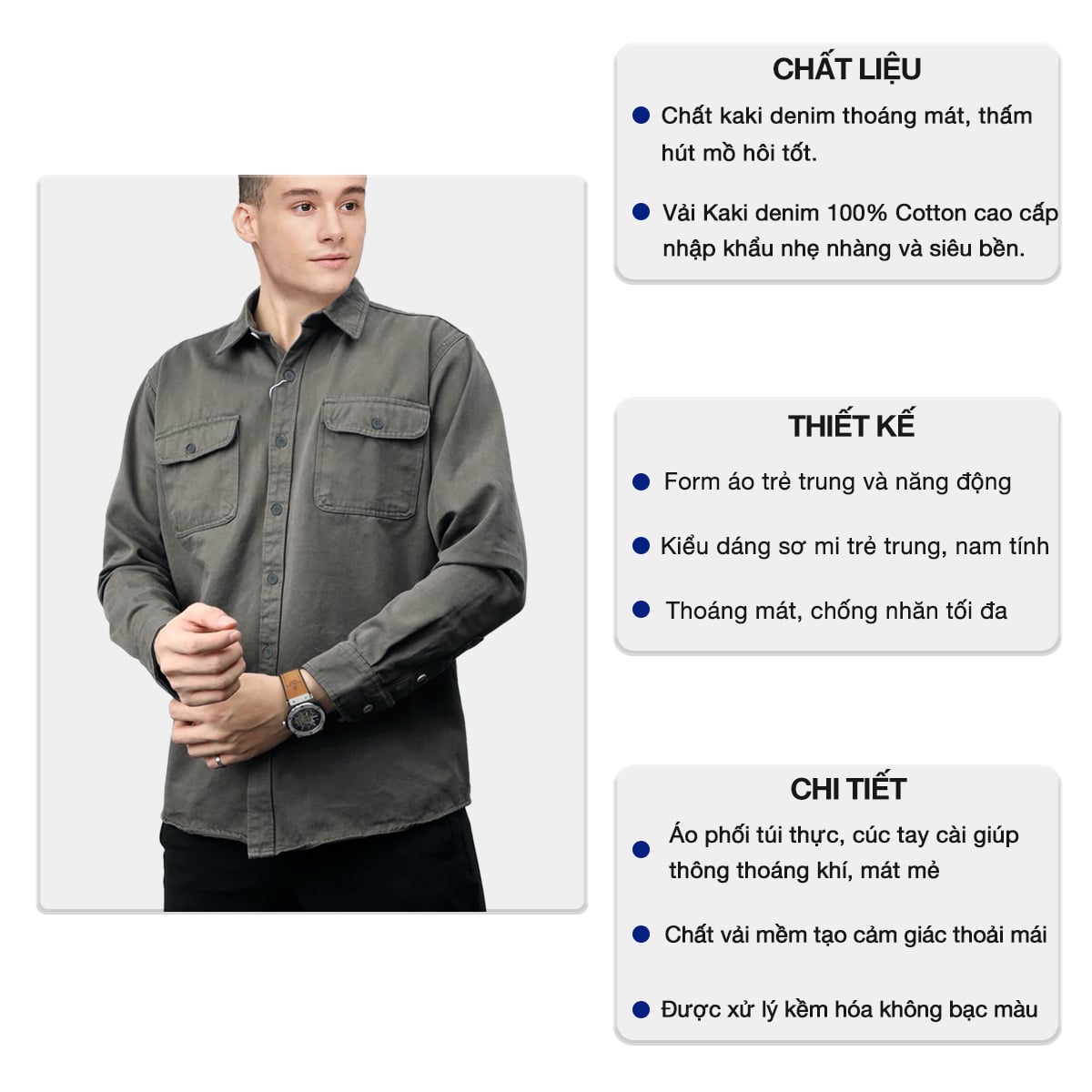 Áo khoác kaki nam màu rêu AKKJ01 PIGOFASHION vải wash mịn dáng áo dày dặn