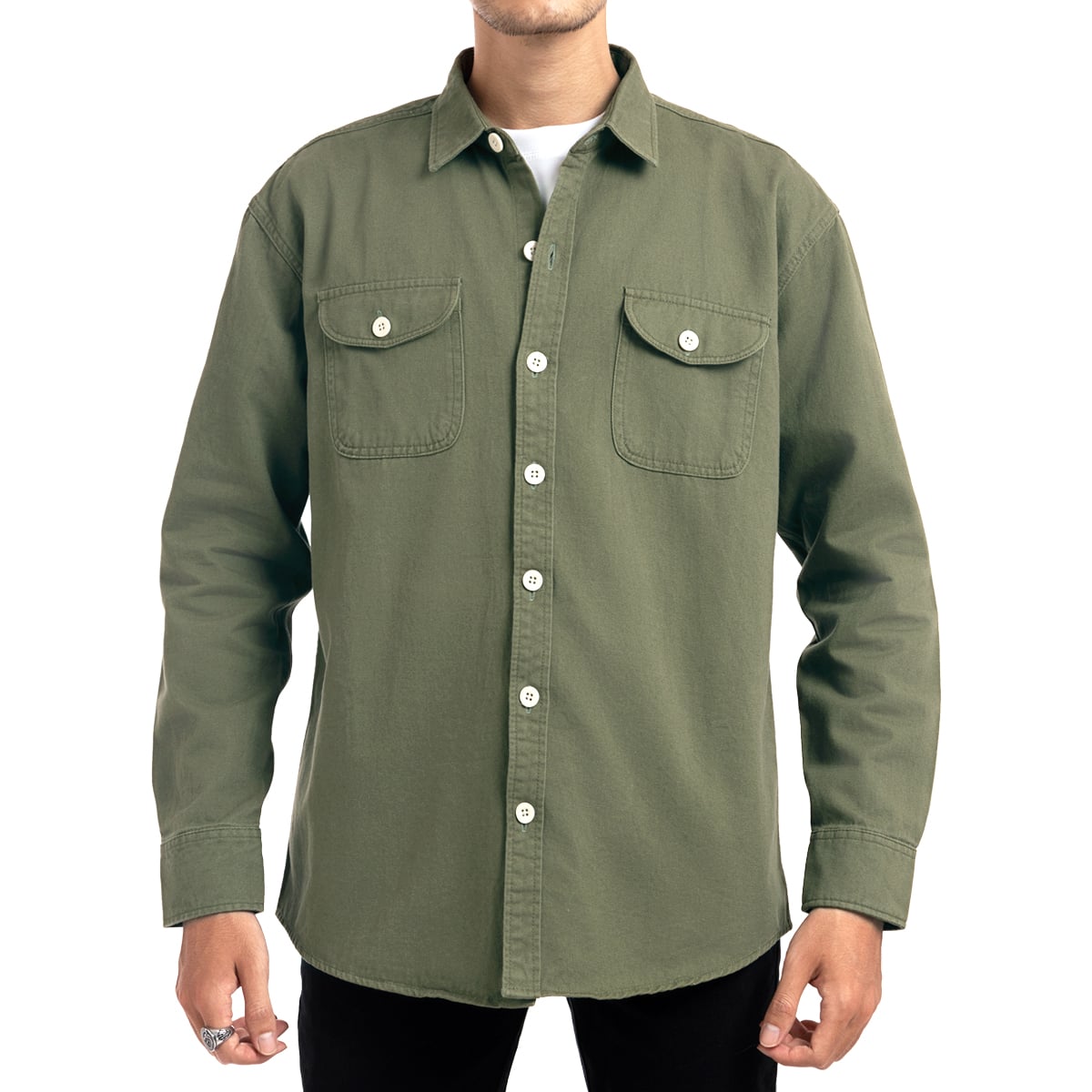 Áo khoác kaki nam màu rêu AKKJ01 PIGOFASHION vải wash mịn dáng áo dày dặn