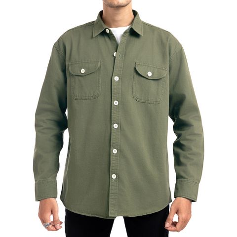 Áo khoác kaki nam màu rêu AKKJ01 PIGOFASHION vải wash mịn dáng áo dày dặn