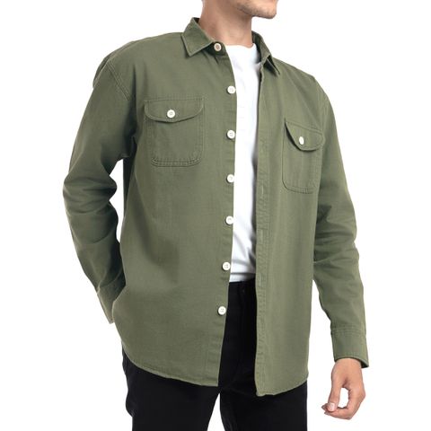 Áo khoác kaki nam màu rêu AKKJ01 PIGOFASHION vải wash mịn dáng áo dày dặn