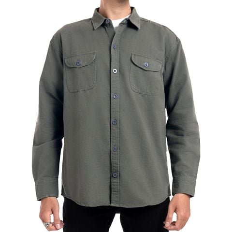 Áo khoác kaki kiểu sơ mi đa năng túi hộp màu xám AKKJ01 PIGOFASHION vải wash mịn dáng áo dày dặn