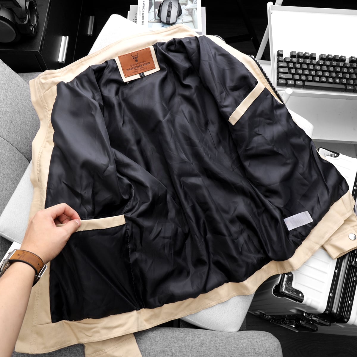 Áo khoác kaki nam cổ đứng nam tính lớp lót dù mỏng mát bên trong Pigofashion AKKJ02